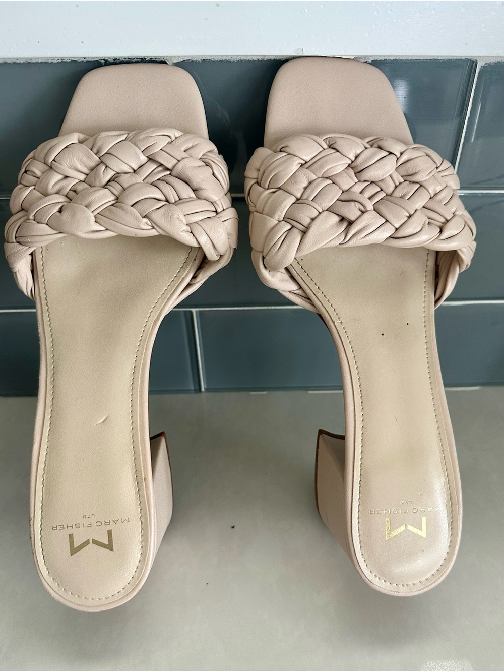 Marc Fisher Braided Slide Heels - Light Cream